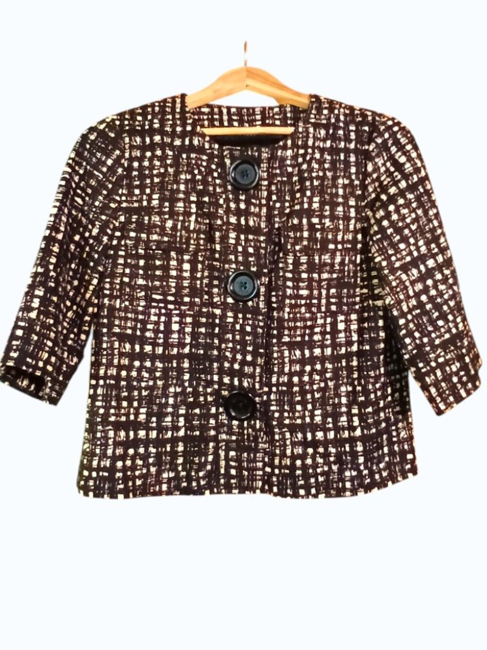MICHAEL Michael Kors Black & Cream Tweed Crop 3/4 Sleeve Blazer - Like New